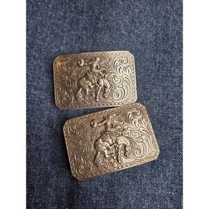 Women's Lot of 2 Nocona Saddle Bronc Silver Belt Buckles - Western